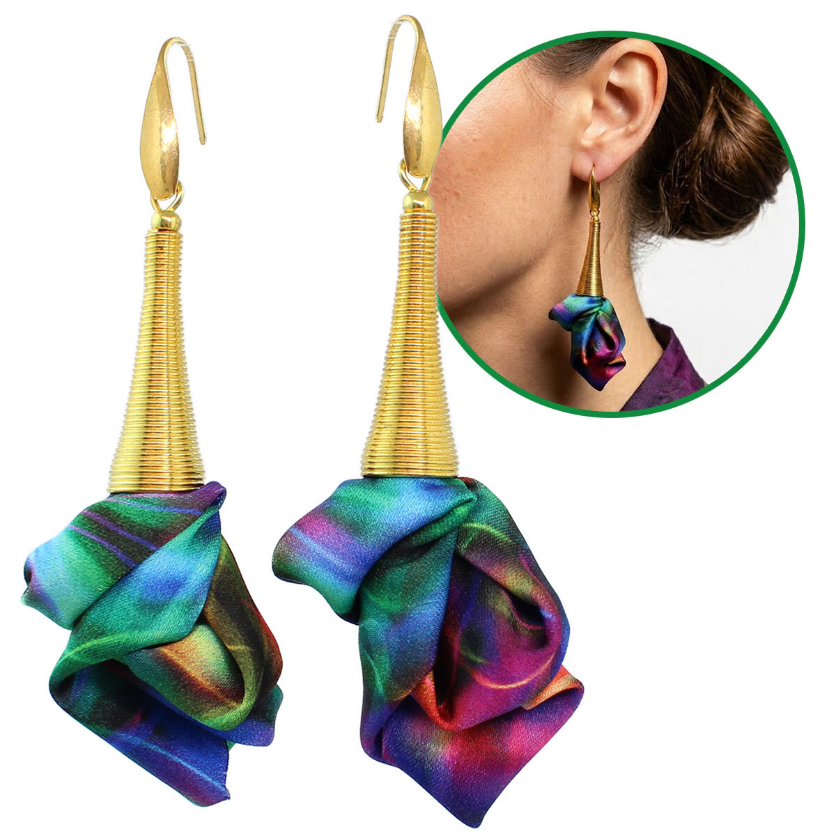 Unikatowe kolczyki kwiaty Lume Design multikolor tęczowe złote stal