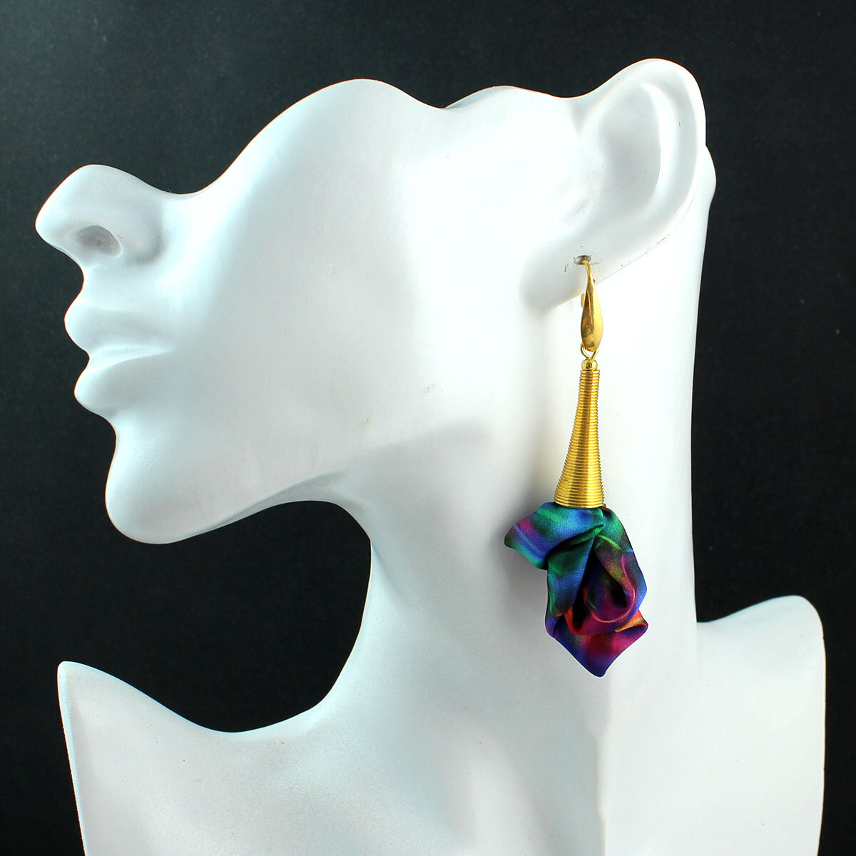 Unikatowe kolczyki kwiaty Lume Design multikolor tęczowe złote stal