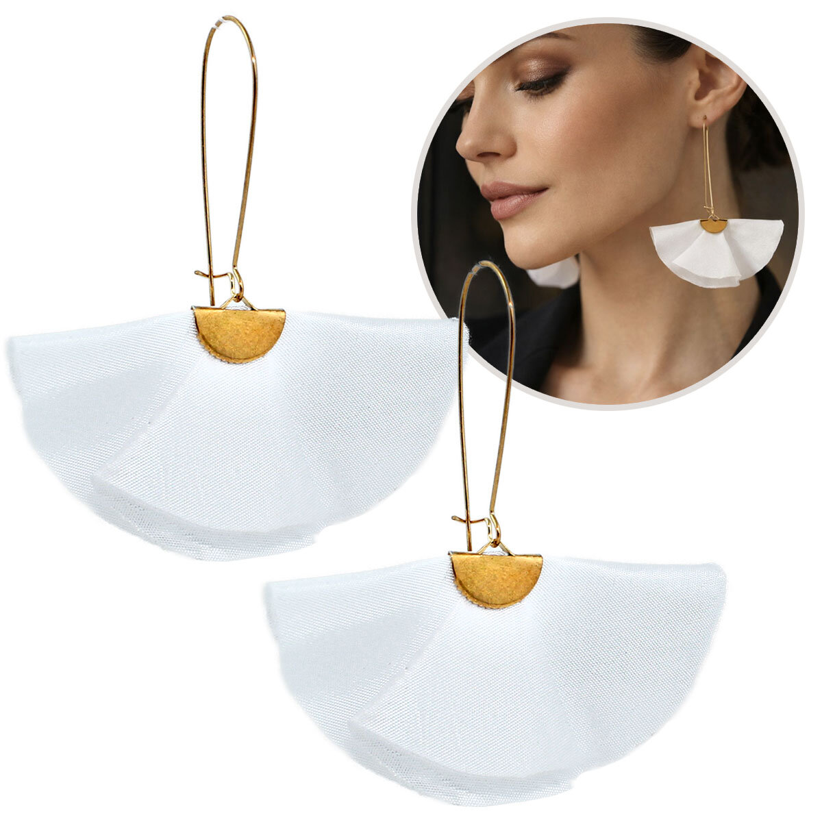 Kolczyki Wachlarze Białe Kolor Złoty KC Gold – Lume Design