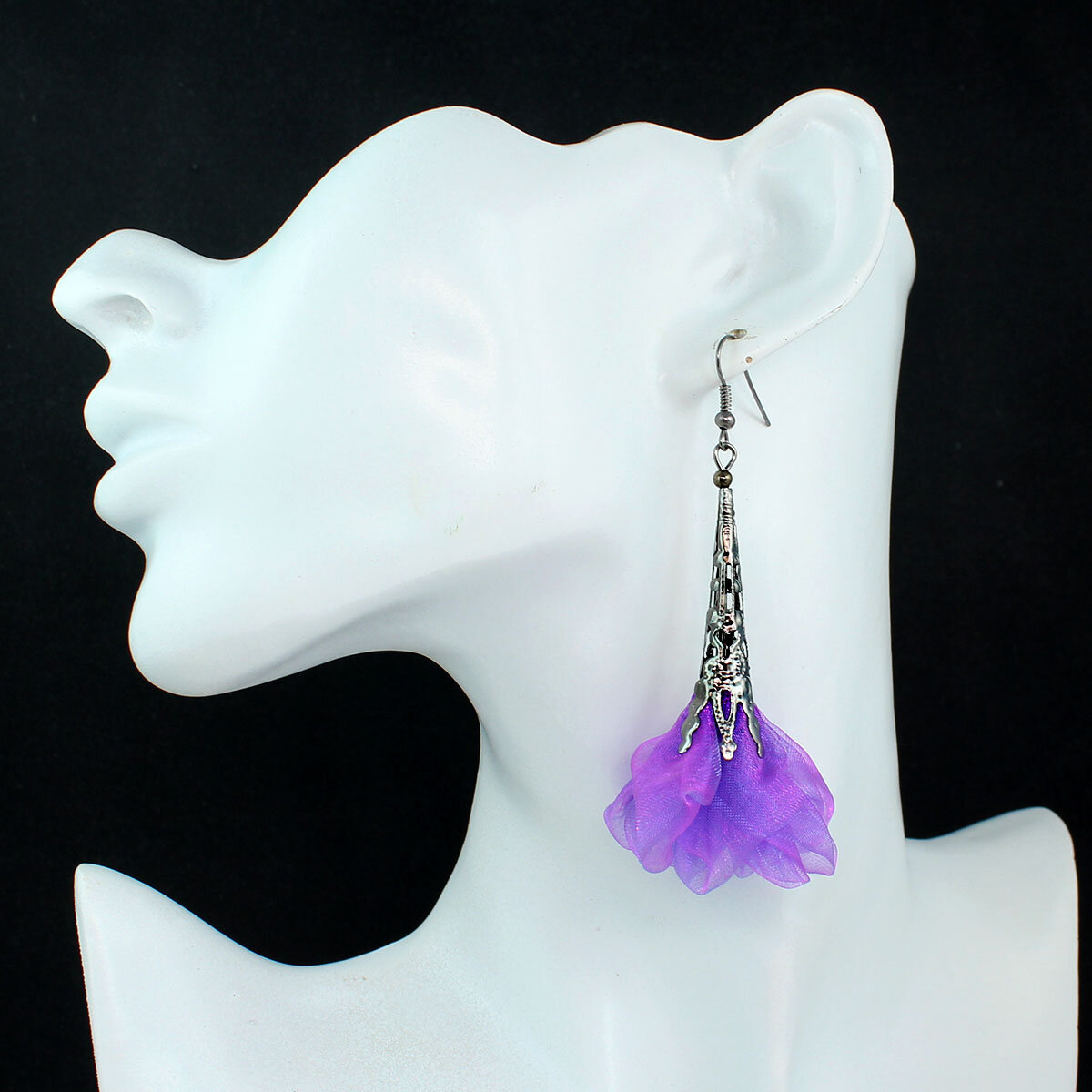 Długie kolczyki kwiaty Lume Design fioletowe fantasy