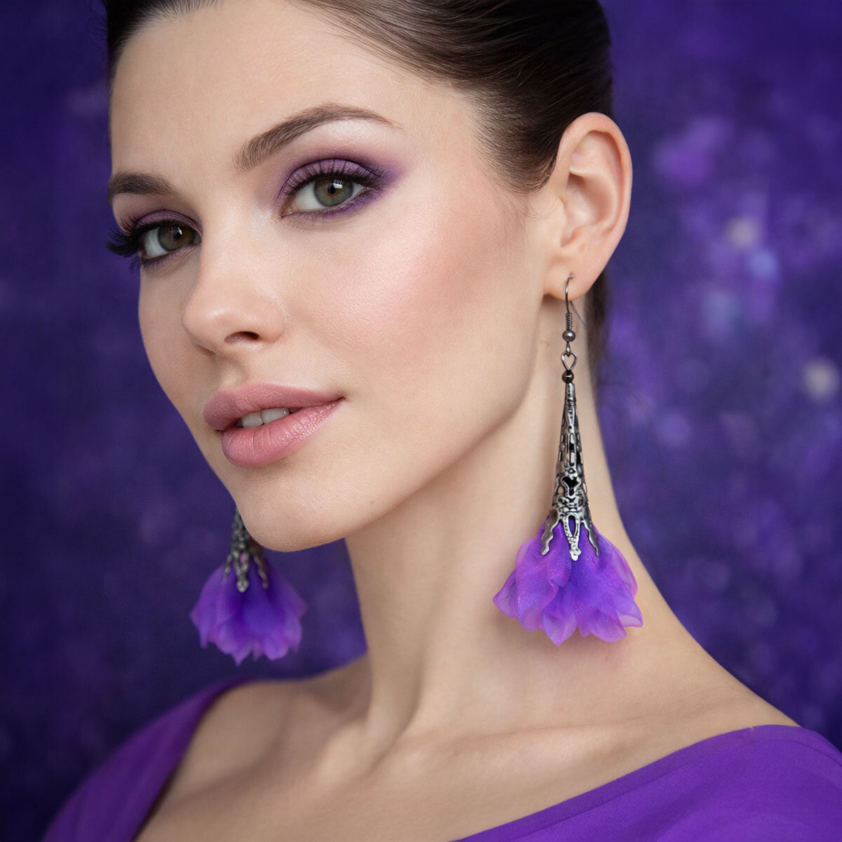 Magiczne długie kolczyki kwiaty Lume Design stylizacja witchy fantasy