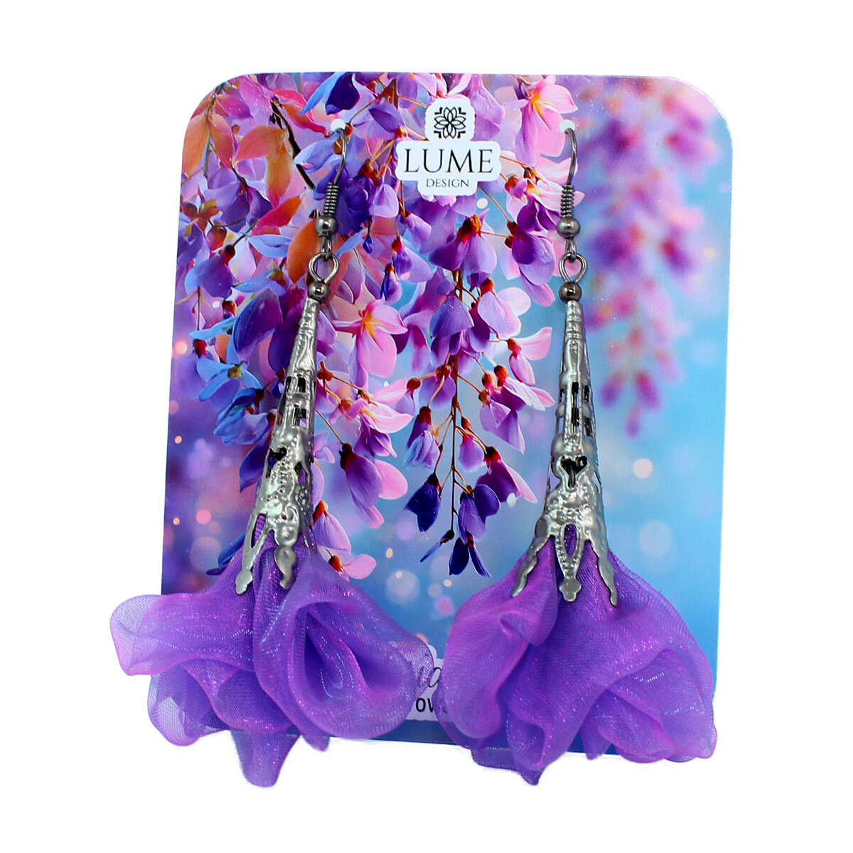 Długie kolczyki kwiaty Lume Design fioletowe fantasy