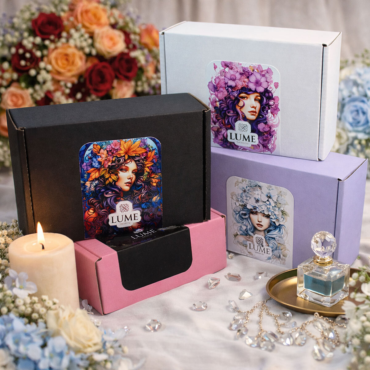 Długie Kolczyki z Tkaniny Kwiaty Fuksja i Szare Lume Design Długie, wiszące kolczyki materiałowe w kształcie kaskadowych kwiatów. Asymetryczne płatki z tkaniny w kolorze fuksji