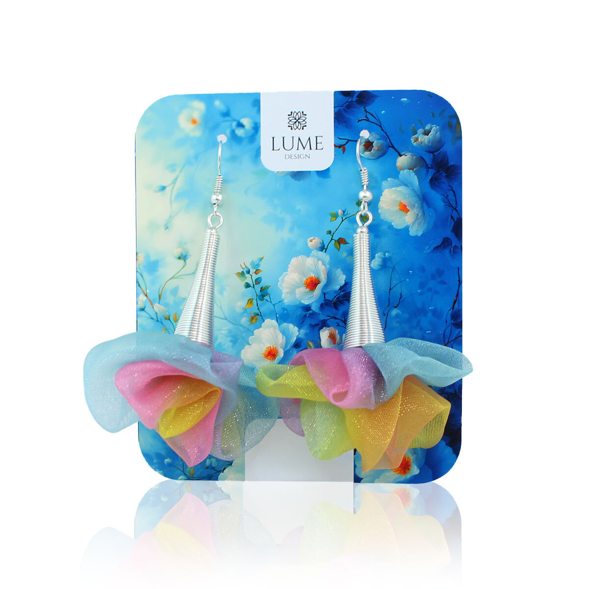 Kolczyki tęczowe z tkaniny w formie lekkich kwiatów – Lume Design