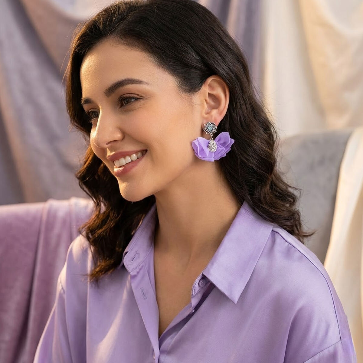 Lekkie Kolczyki Kwiaty Lawendowe Wrzosowe – Rękodzieło