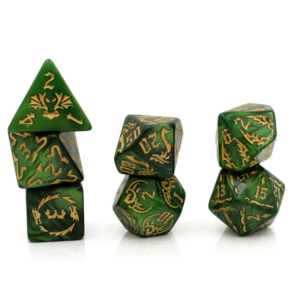 Zestaw kości RPG Dragon's Jade zielone ze smokami