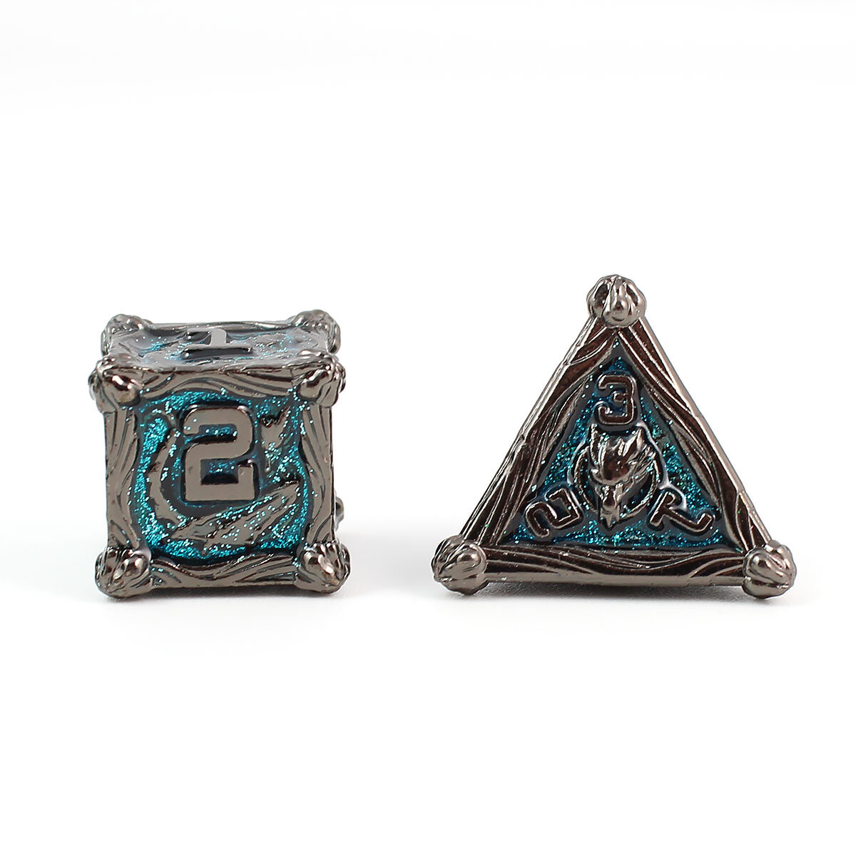 Zestaw ciężkich metalowych kości RPG Azure Dragon's Soul niebieski brokat gunmetal