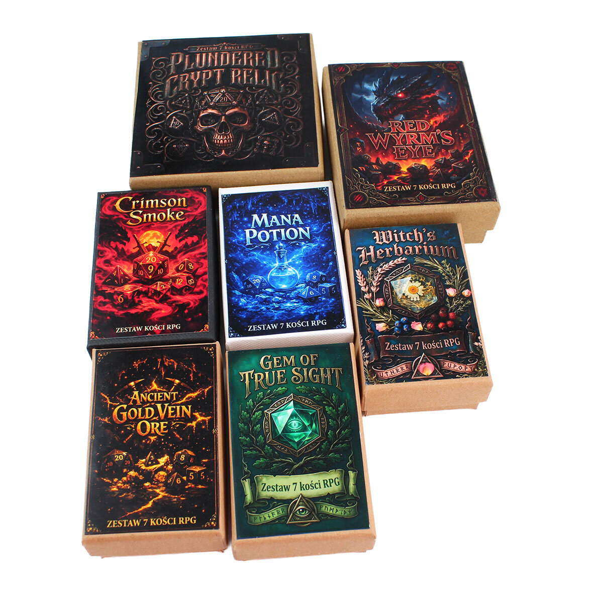 Metalowe ażurowe kości RPG w kształcie smoczych jaj ze wzorem chińskiego smoka | Kości Metalowe Serpent Dragon Eggs Lume Design