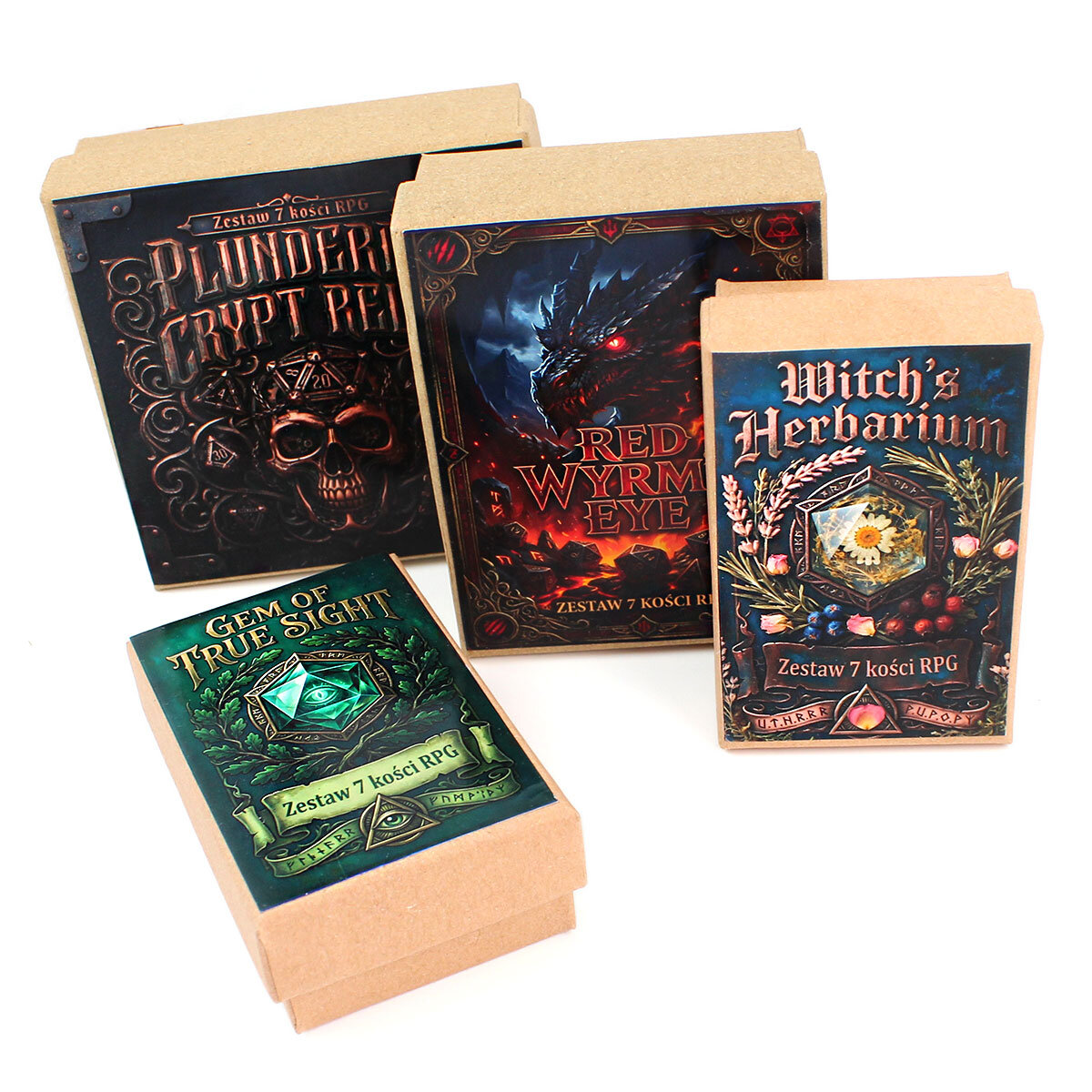 Zestaw 7 metalowych kości RPG o kształcie pocisków z krwawymi śladami w kolorze ciemnego srebra | Kości Metalowe Naboje Bloodied Bullets Lume Design