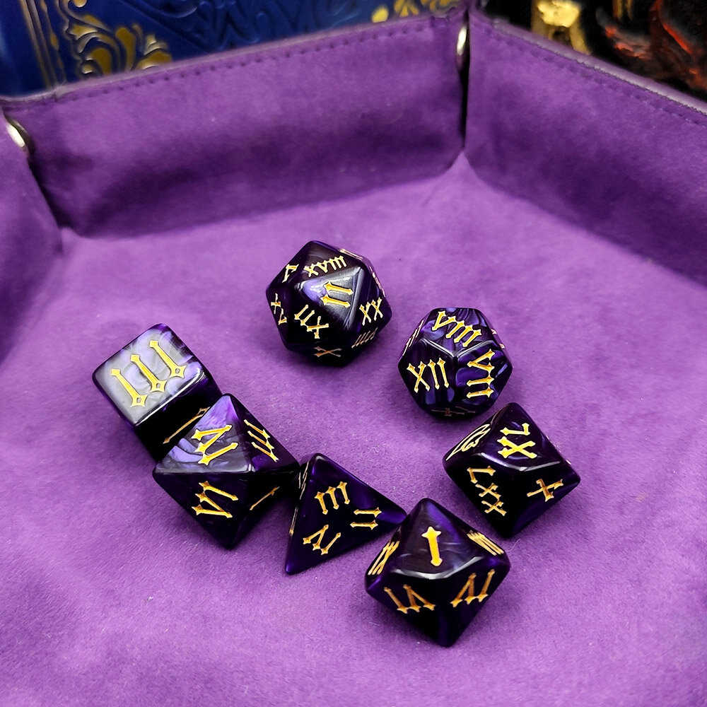 Zestaw kości RPG Roman Empire z cyframi rzymskimi fioletowe
