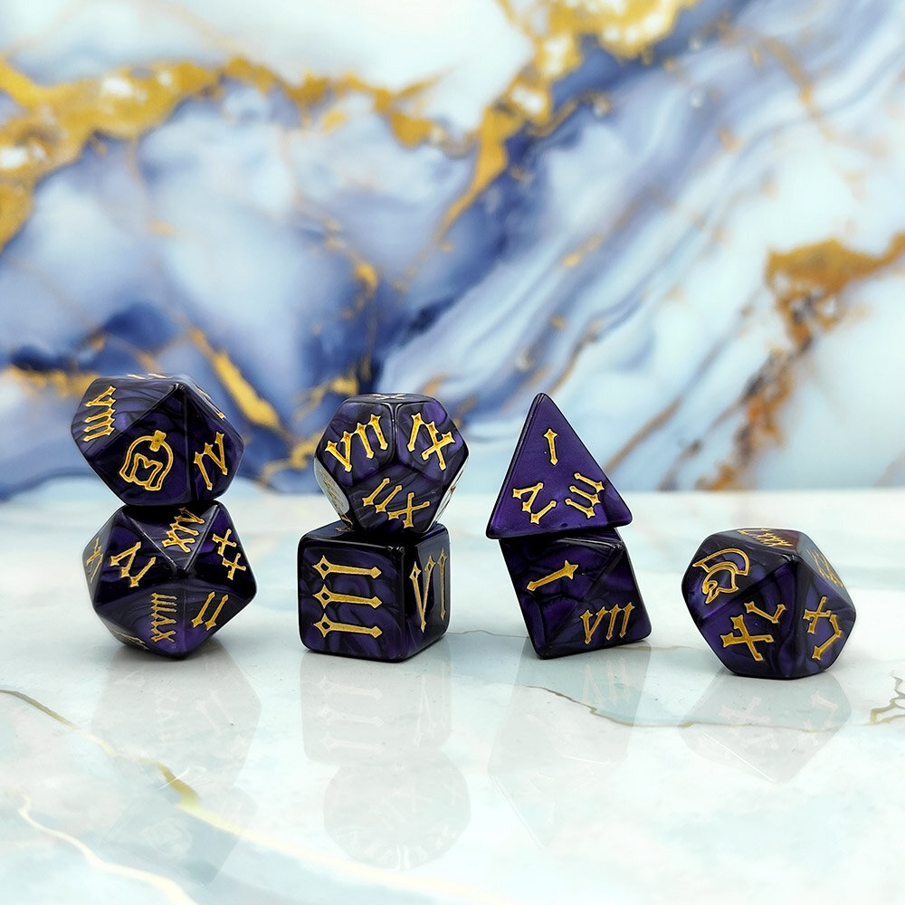 Zestaw kości RPG Roman Empire z cyframi rzymskimi fioletowe