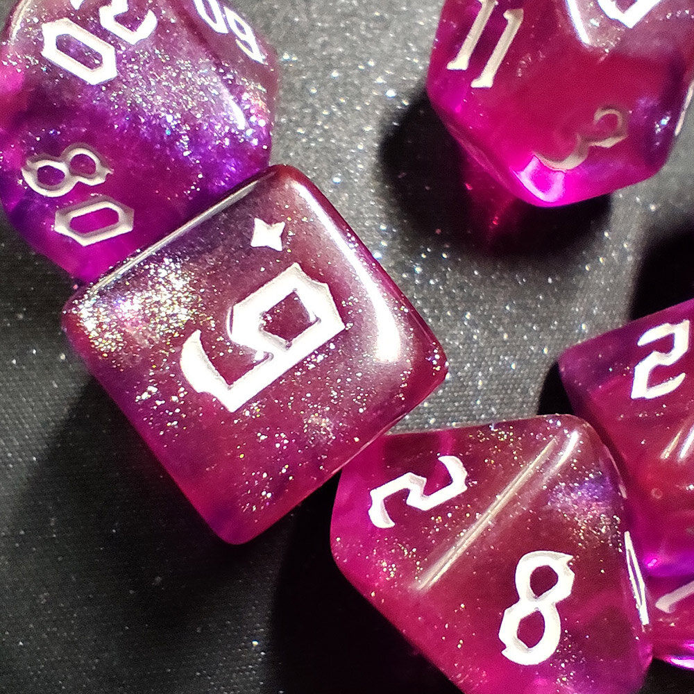 Zestaw kości RPG Magenta Nebula różowo-fioletowe z brokatem