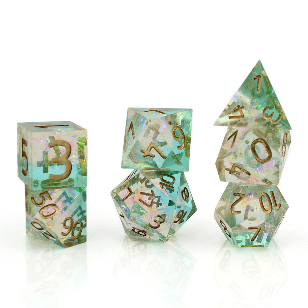 Zestaw kości RPG Sharp Edge Aurora Mint miętowe holograficzne