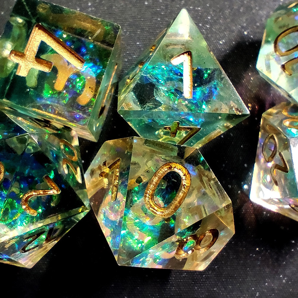 Zestaw kości RPG Sharp Edge Aurora Mint miętowe holograficzne