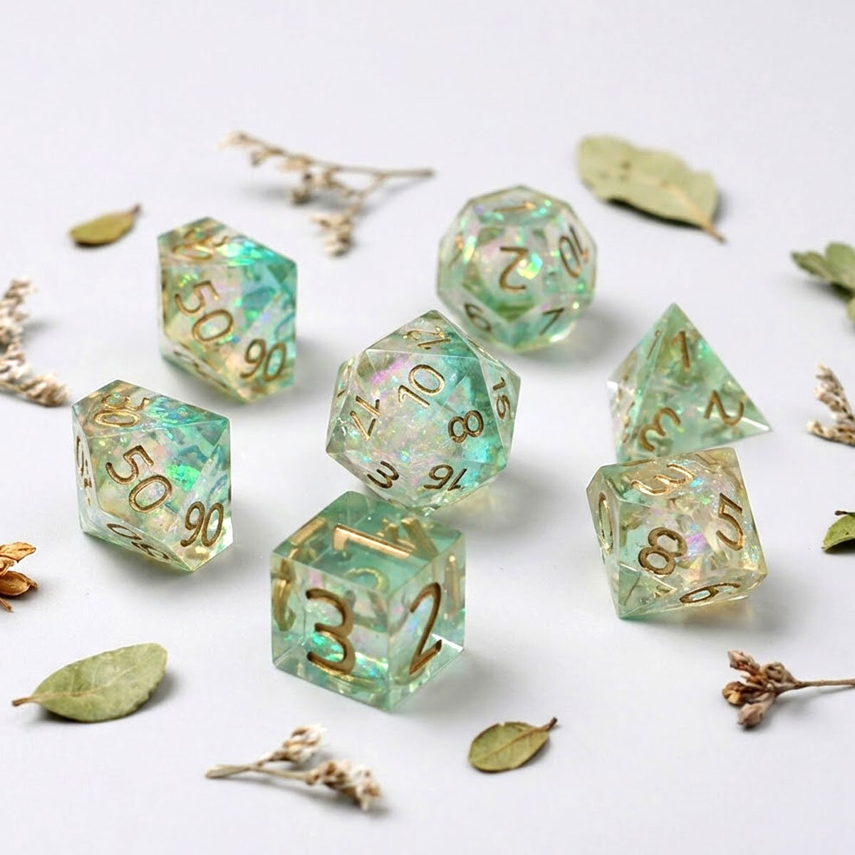 Zestaw kości RPG Sharp Edge Aurora Mint miętowe holograficzne