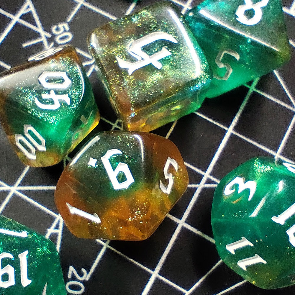 Zestaw kości RPG Mystic Swamp zielono-brązowe z brokatem