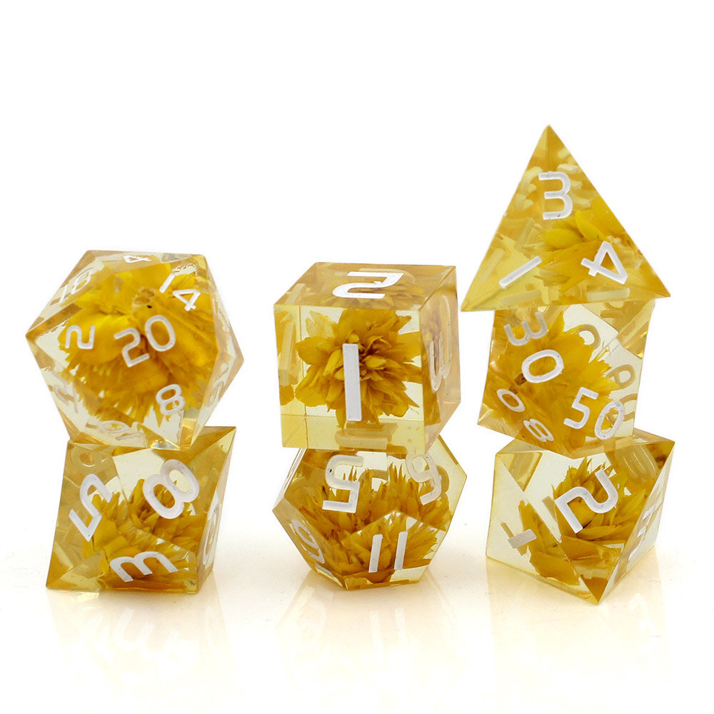 Kości żywiczne ostre krawędzie z kwiatami w środku Zestaw kości RPG Sharp Edge Aurora Mint miętowe holograficzne