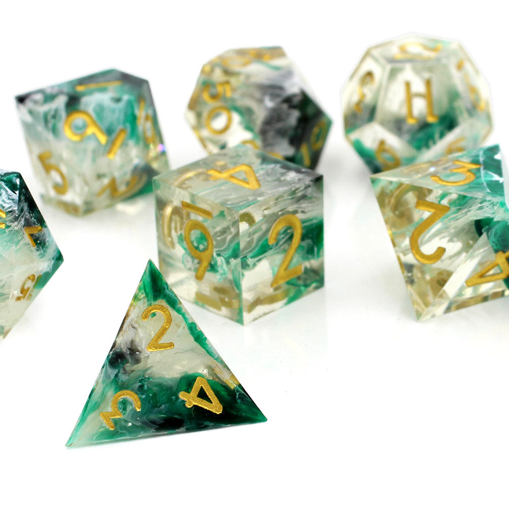 Zestaw kości RPG Sharp Edge Phantom Green z żywicy Zestaw kości RPG Sharp Edge Phantom Green z żywicy