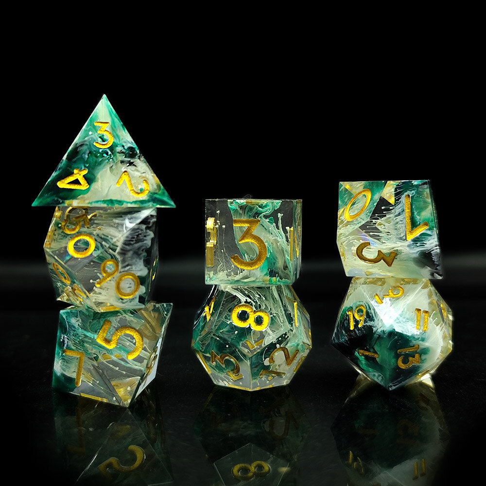 Zestaw kości RPG Sharp Edge Phantom Green z żywicy Zestaw kości RPG Sharp Edge Phantom Green z żywicy