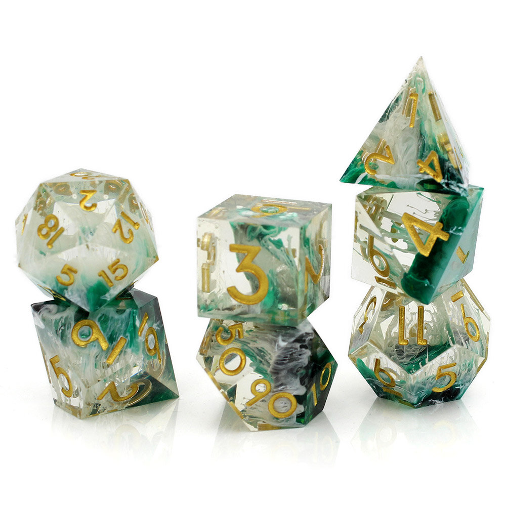 Zestaw kości RPG Sharp Edge Phantom Green z żywicy Zestaw kości RPG Sharp Edge Phantom Green z żywicy