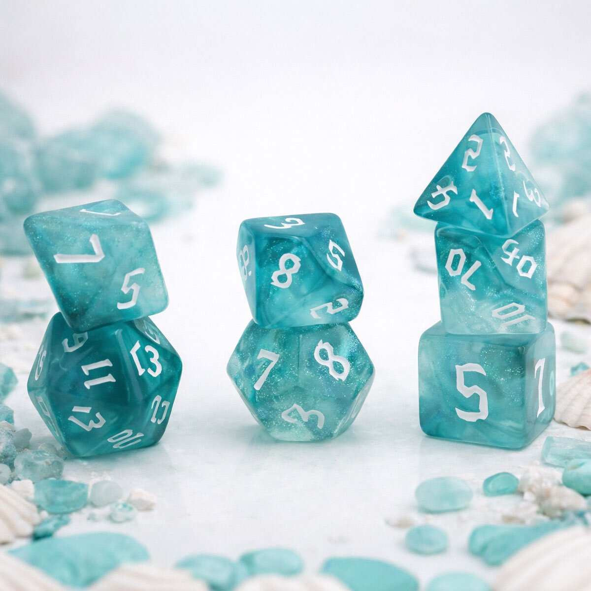 Zestaw kości RPG Oceanic Shimmer turkusowe z brokatem