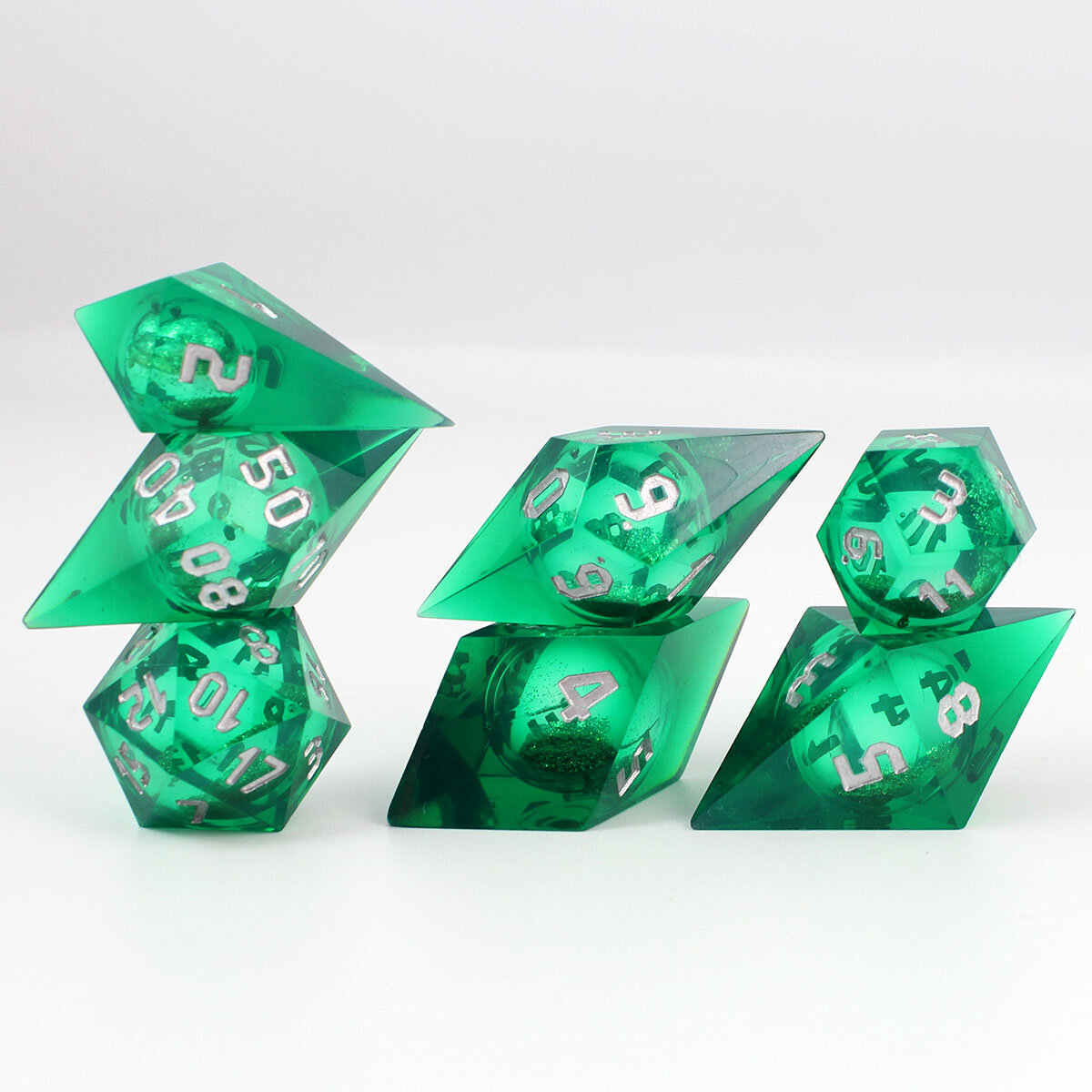 Zestaw niebieskich kości RPG Gem of True Sight o nietypowych kryształowych kształtach Liquid Core