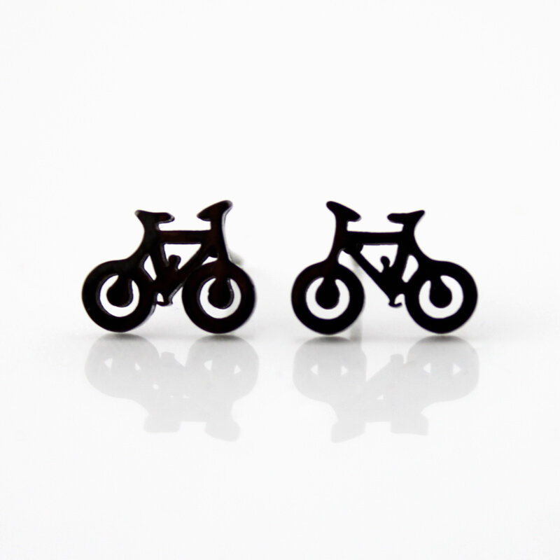 Mini kolczyki wkrętki - rowerki - stal - czarne