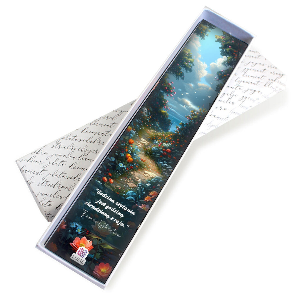 Zakładka do książki z afirmacją na prezent Srebrna zakładka do książki piórko z afirmacją Piękna Mądra Oczytana i niebieskimi koralikami