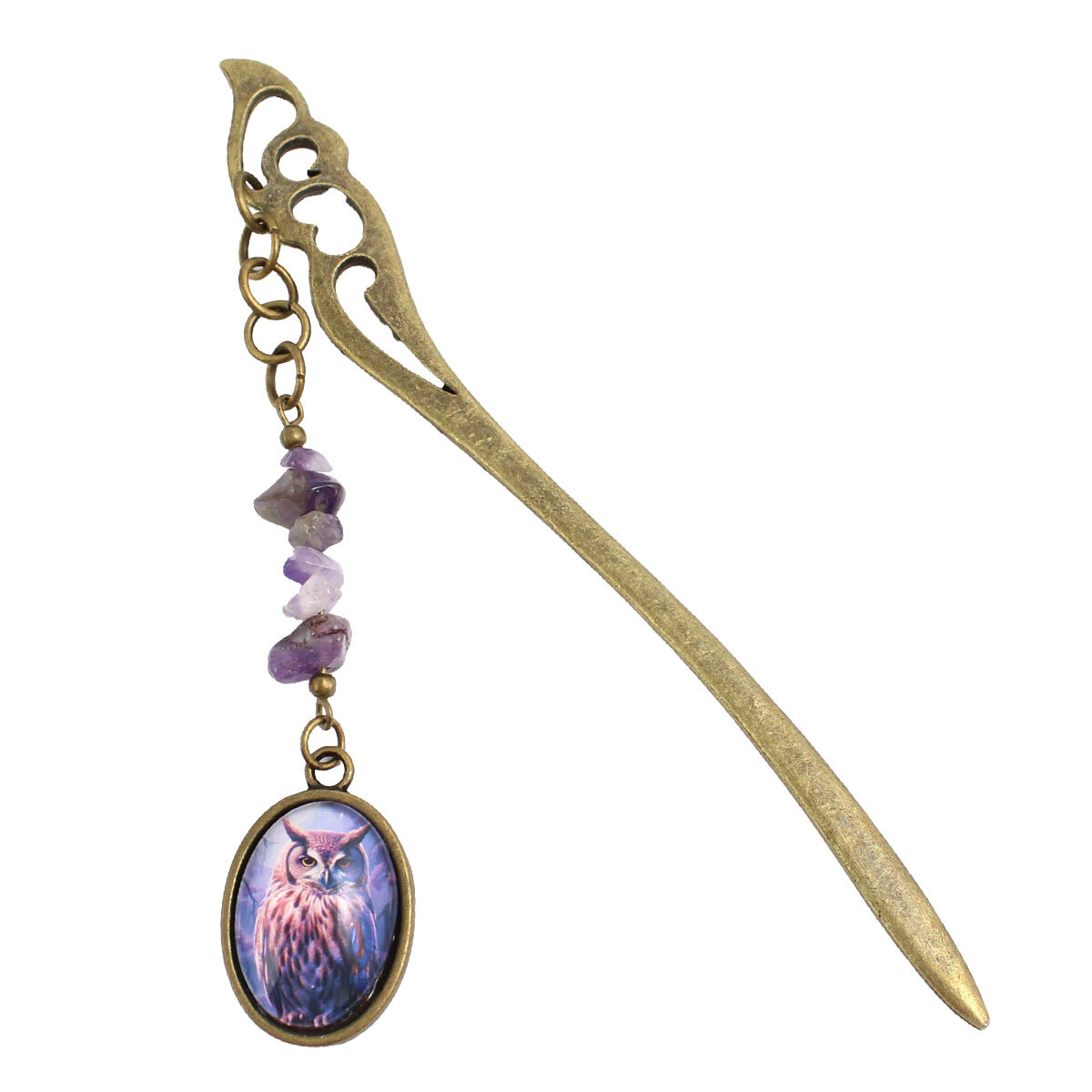 Zakładka z sową ametyst handmade prezent dla mola książkowego magiczna leśna