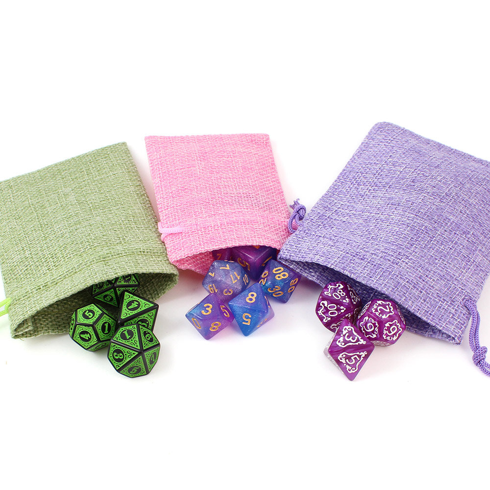 Zestaw kości RPG Turkusowe kości wielościenne do RPG ze złotymi cyframi i połyskiem.