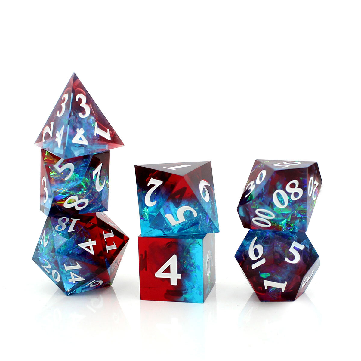 Zestaw kości wielościennych RPG czerwono niebieskie premium ostre DnD