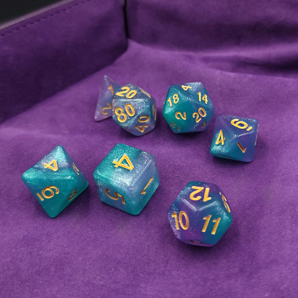 Zestaw kości wielościennych RPG pastelowe pyłek zaokrąglone DnD