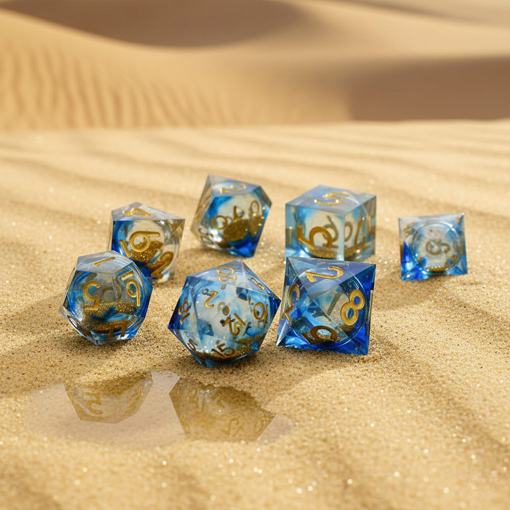 Zestaw kości wielościennych RPG płynne ostre piasek pustynia DnD