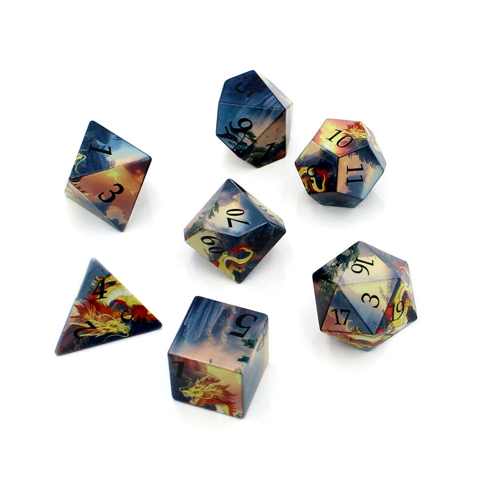 Zestaw kości RPG smok orientalny fantasy semi sharp DnD shenlong kostki