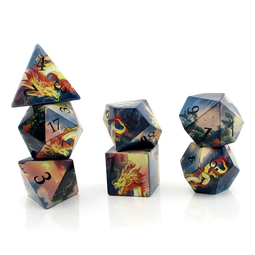 Zestaw kości RPG smok orientalny fantasy semi sharp DnD shenlong kostki