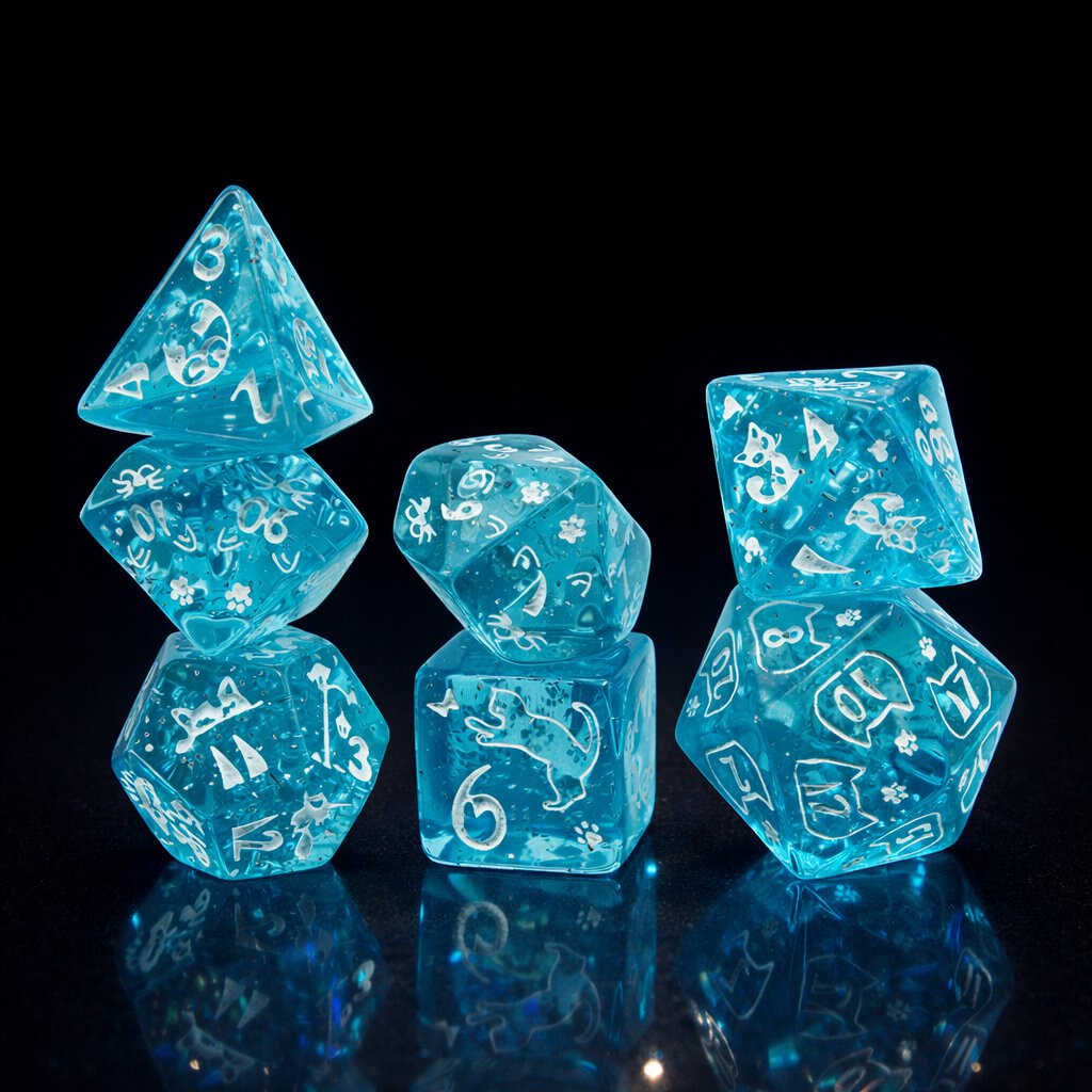 Zestaw kości wielościennych RPG na prezent z kotami DnD