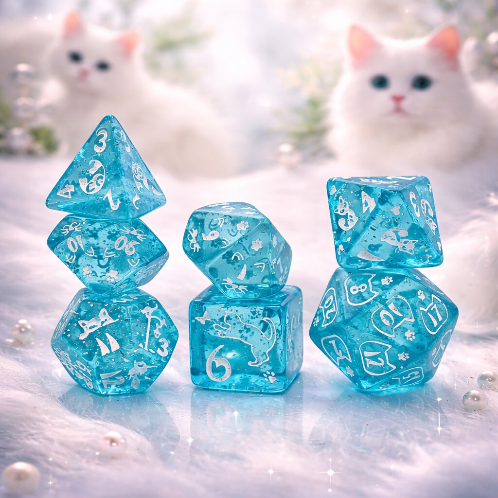 Zestaw kości wielościennych RPG na prezent z kotami DnD