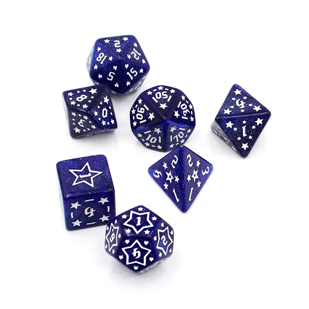 Zestaw kości wielościennych RPG gwiezdne granatowe zaokrąglone DnD