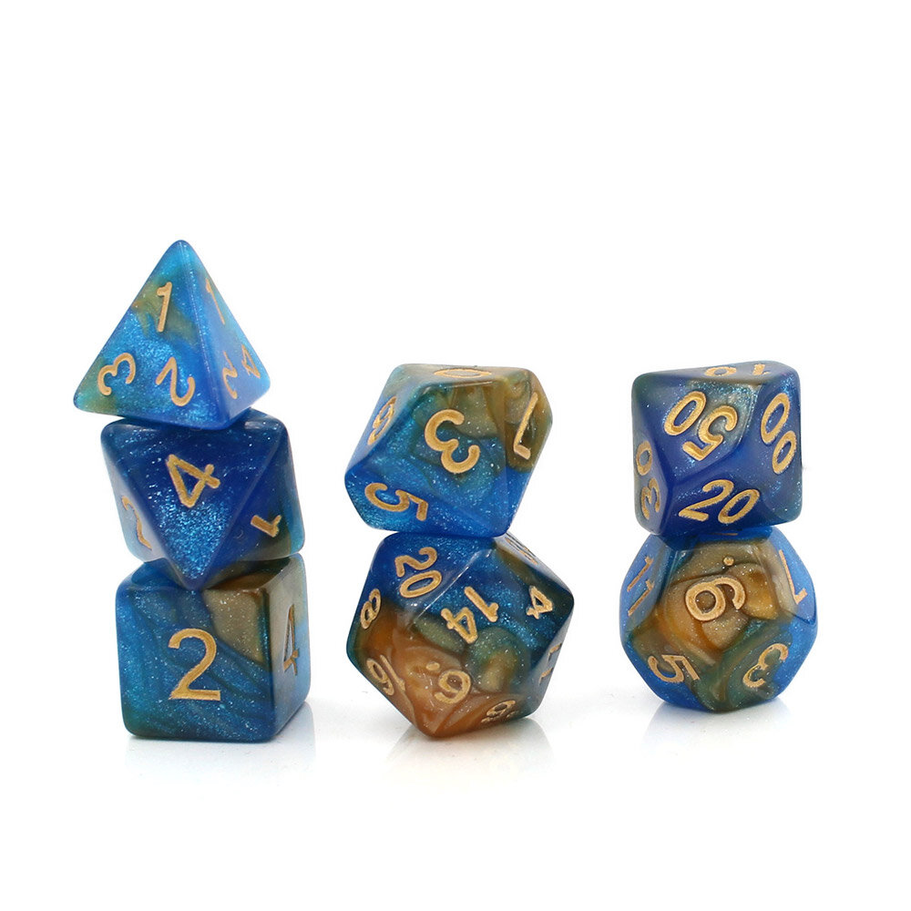Zestaw kostek RPG klasyczne błękitne mieniące zaokrąglone DnD