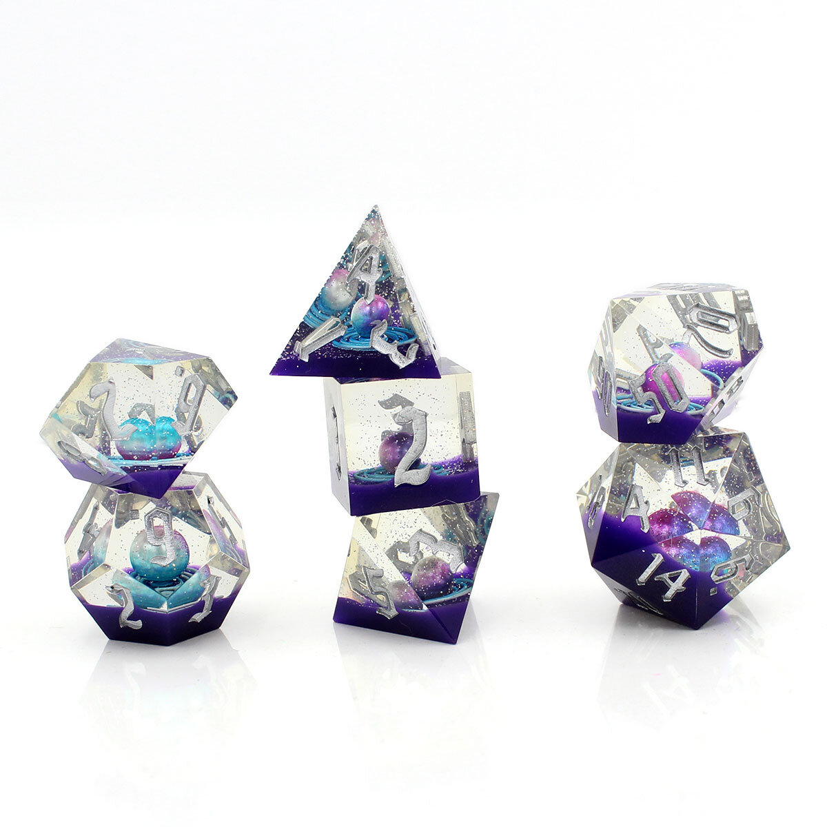 Zestaw kości wielościennych RPG planety Dice Galaxy ostre DnD