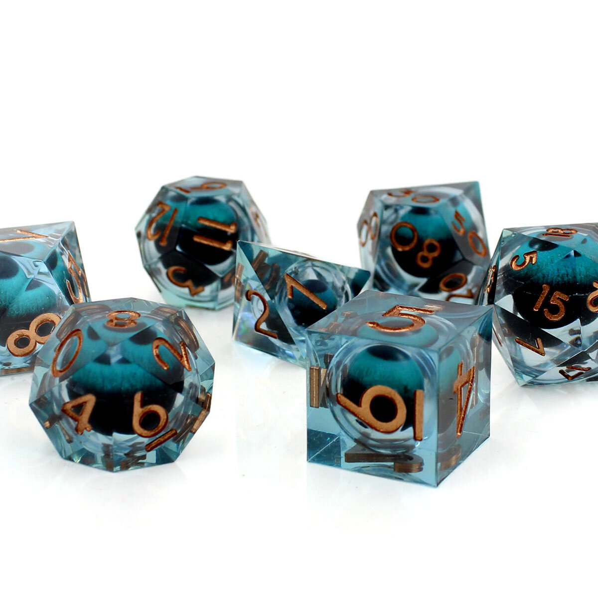 Zestaw kości wielościennych RPG płynny rdzeń oczy horror ostre DnD