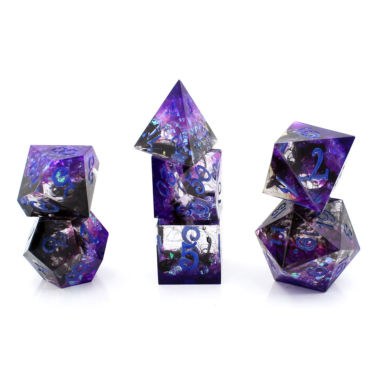 Zestaw kości wielościennych RPG różowe niebieskie ostre DnD
