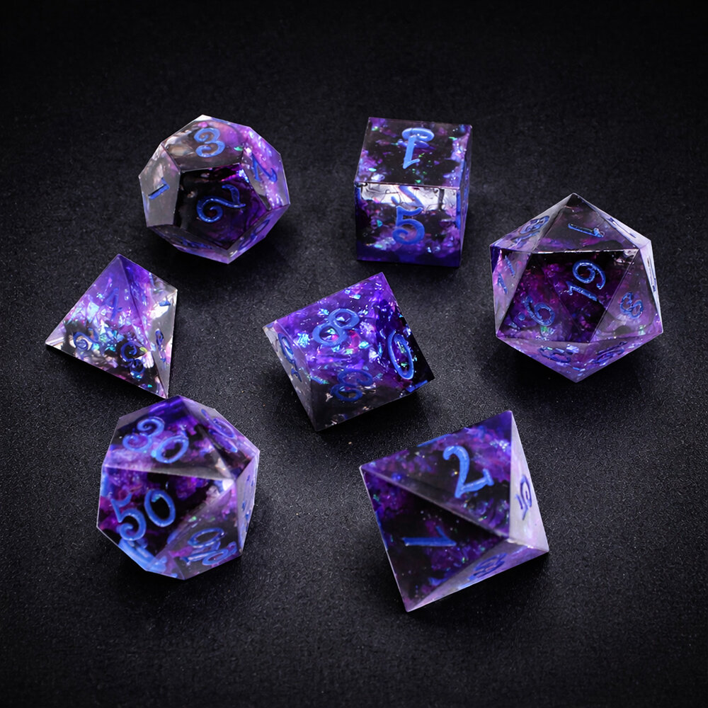 Zestaw kości wielościennych RPG różowe niebieskie ostre DnD