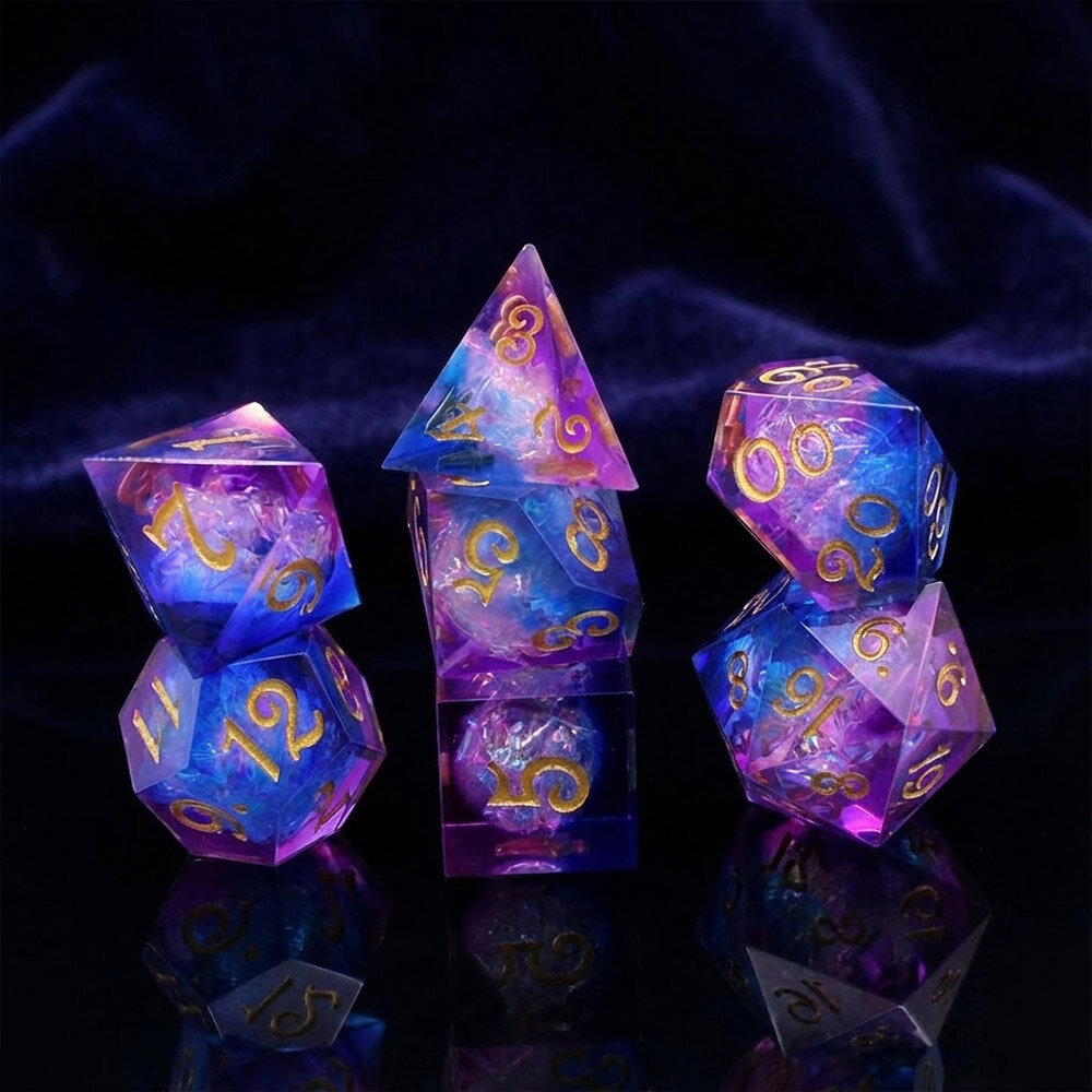 Zestaw kości wielościennych RPG różowe niebieskie ostre DnD
