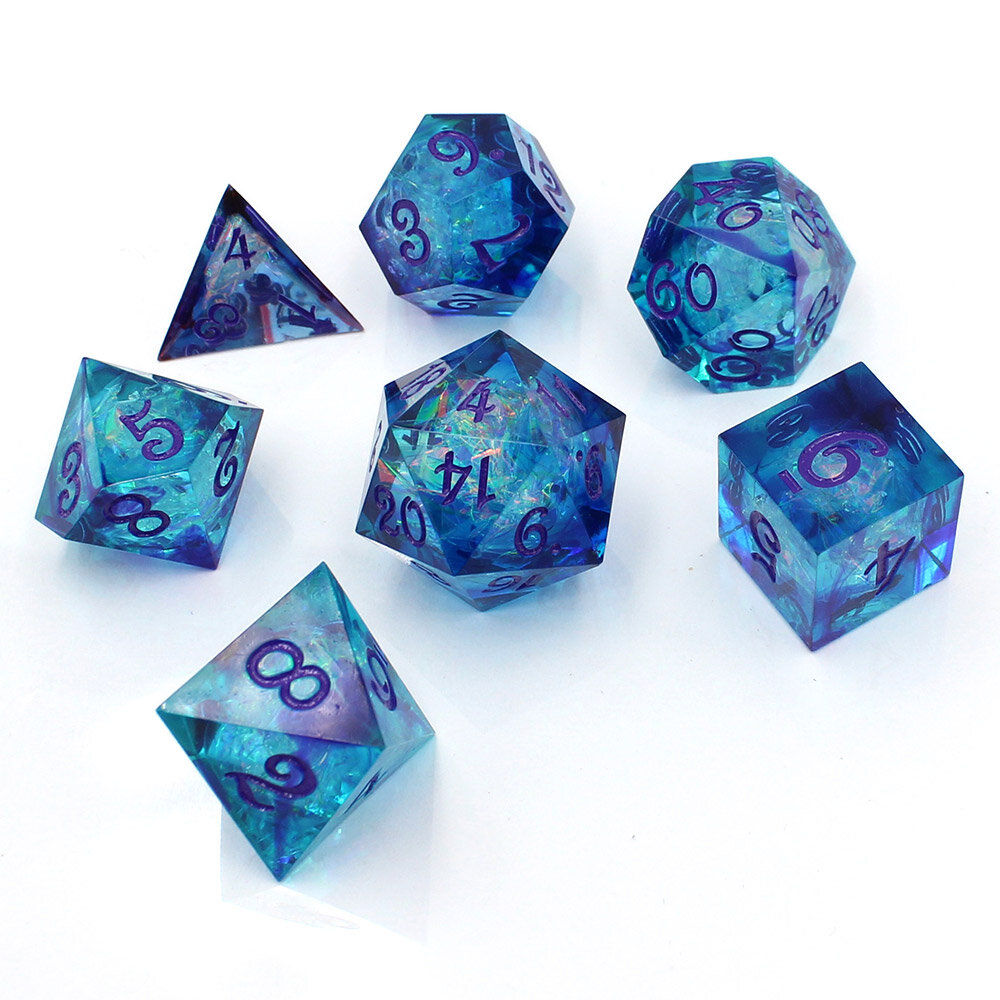 Zestaw kości wielościennych RPG żywica niebieskie ostre DnD