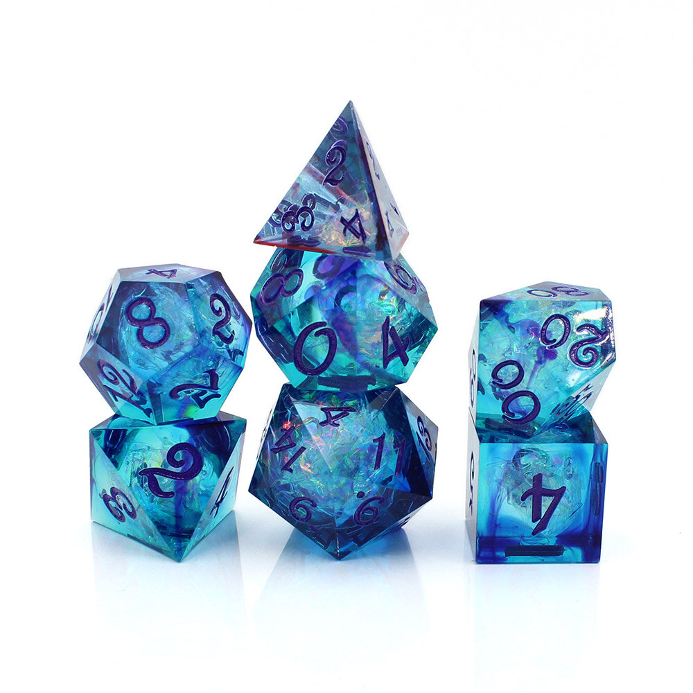 Zestaw kości wielościennych RPG żywica niebieskie ostre DnD