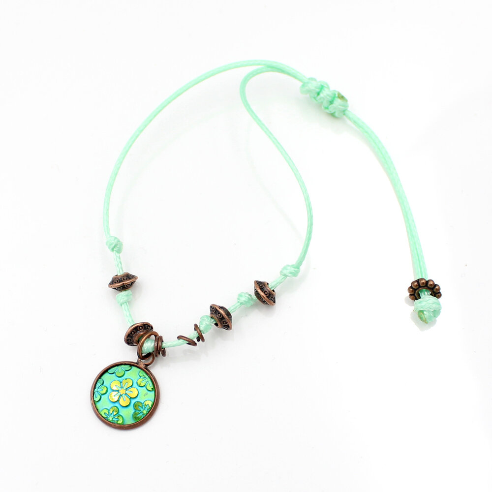 komplet biżuterii żywica sznurek zielona boho etno