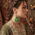 Długie kolczyki kwiaty Lume Design zielone satynowe antyczne złoto Długie kolczyki kwiaty Lume Design zielone satynowe antyczne złoto