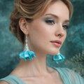 Długie kolczyki kwiaty morskie turkusowe iryzujące Lume Design srebrne