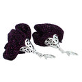 Kolczyki kwiaty ciemny fiolet mieniące się drobinki srebrne bigle